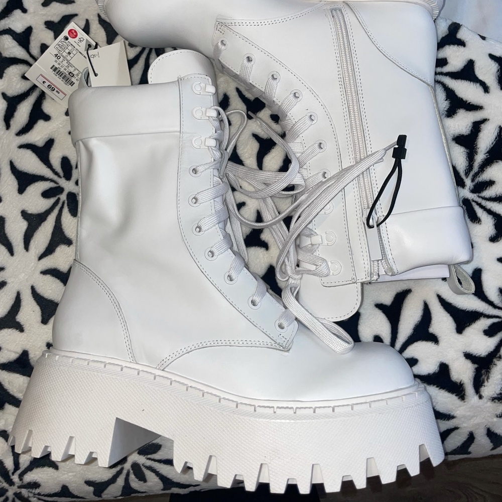 ZARA white platform boots